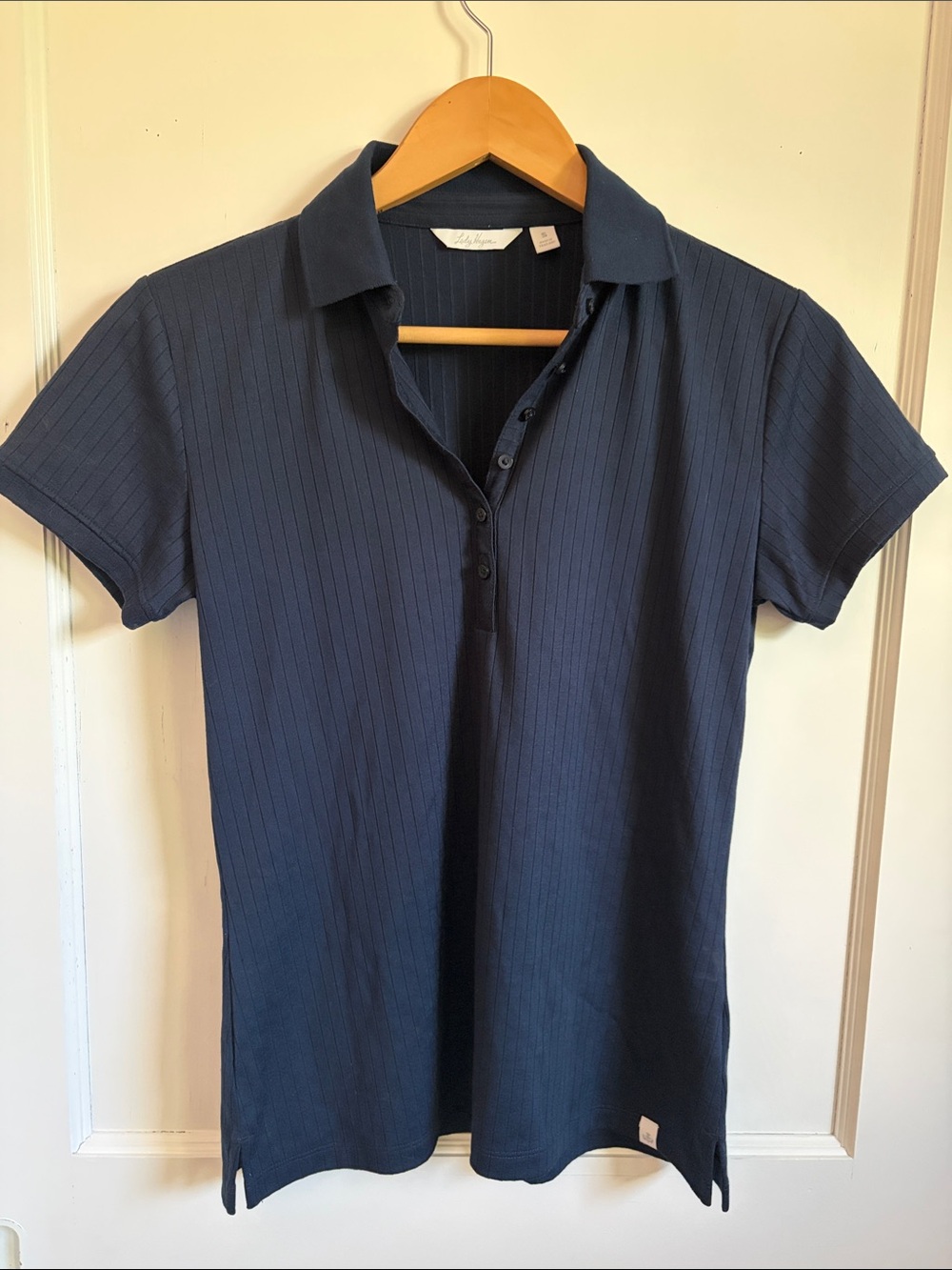 Lady Hagen Navy Ribbed Polo Top - Small